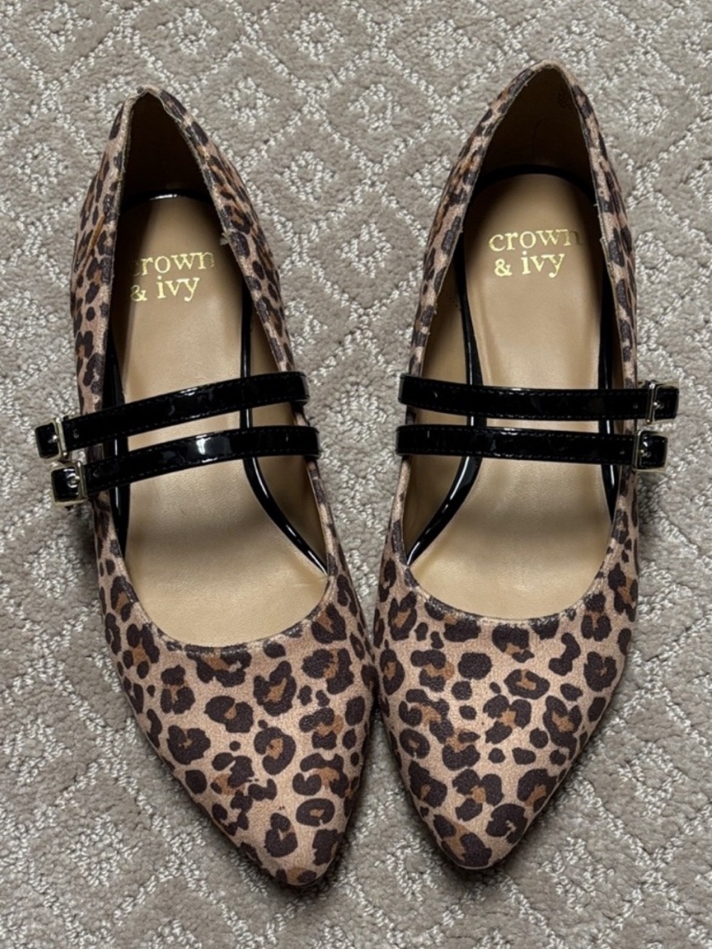 Crown & Ivy Animal Print Flats with Black Straps